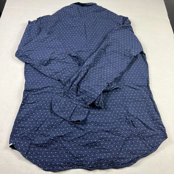 Saks Fifth Avenue Mens Seersucker Shirt Large Navy White Dotted Classic Preppy - Picture 9 of 10